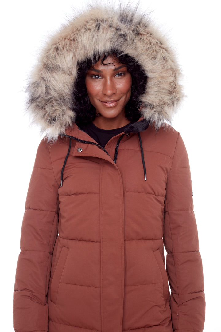 AULAVIK | WOMEN'S VEGAN DOWN (RECYCLED) MID-LENGTH HOODED PARKA COAT, MAPLE