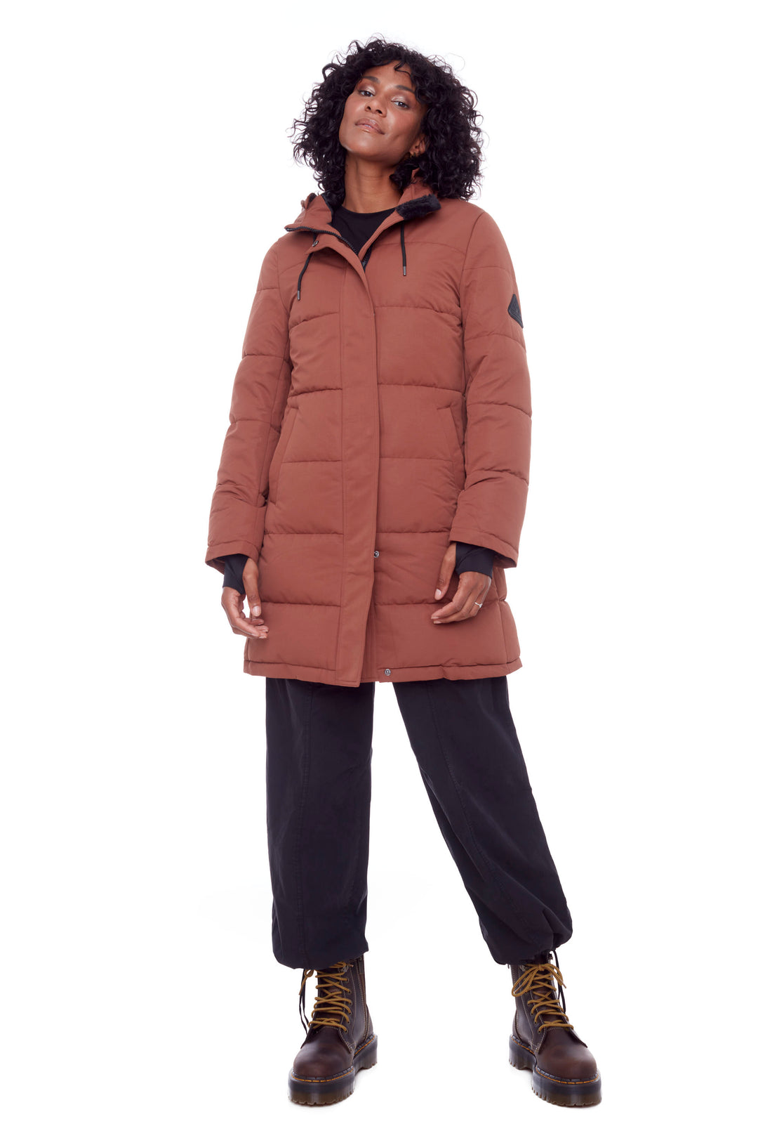 AULAVIK | WOMEN'S VEGAN DOWN (RECYCLED) MID-LENGTH HOODED PARKA COAT, MAPLE