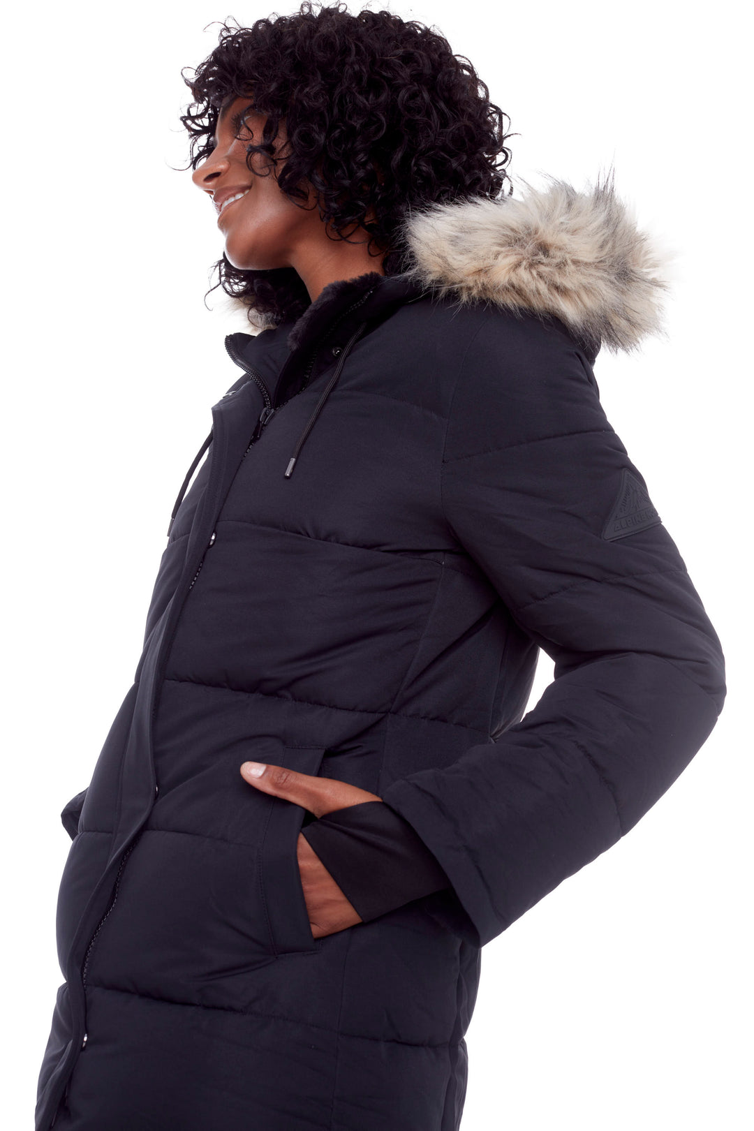 AULAVIK | WOMEN'S VEGAN DOWN (RECYCLED) MID-LENGTH HOODED PARKA COAT, BLACK