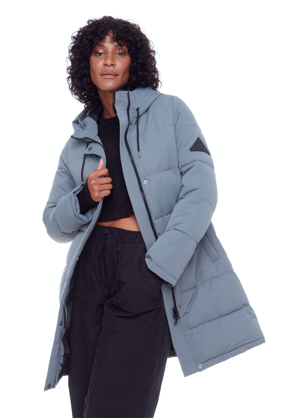 AULAVIK | WOMEN'S VEGAN DOWN (RECYCLED) MID-LENGTH HOODED PARKA COAT, SLATE