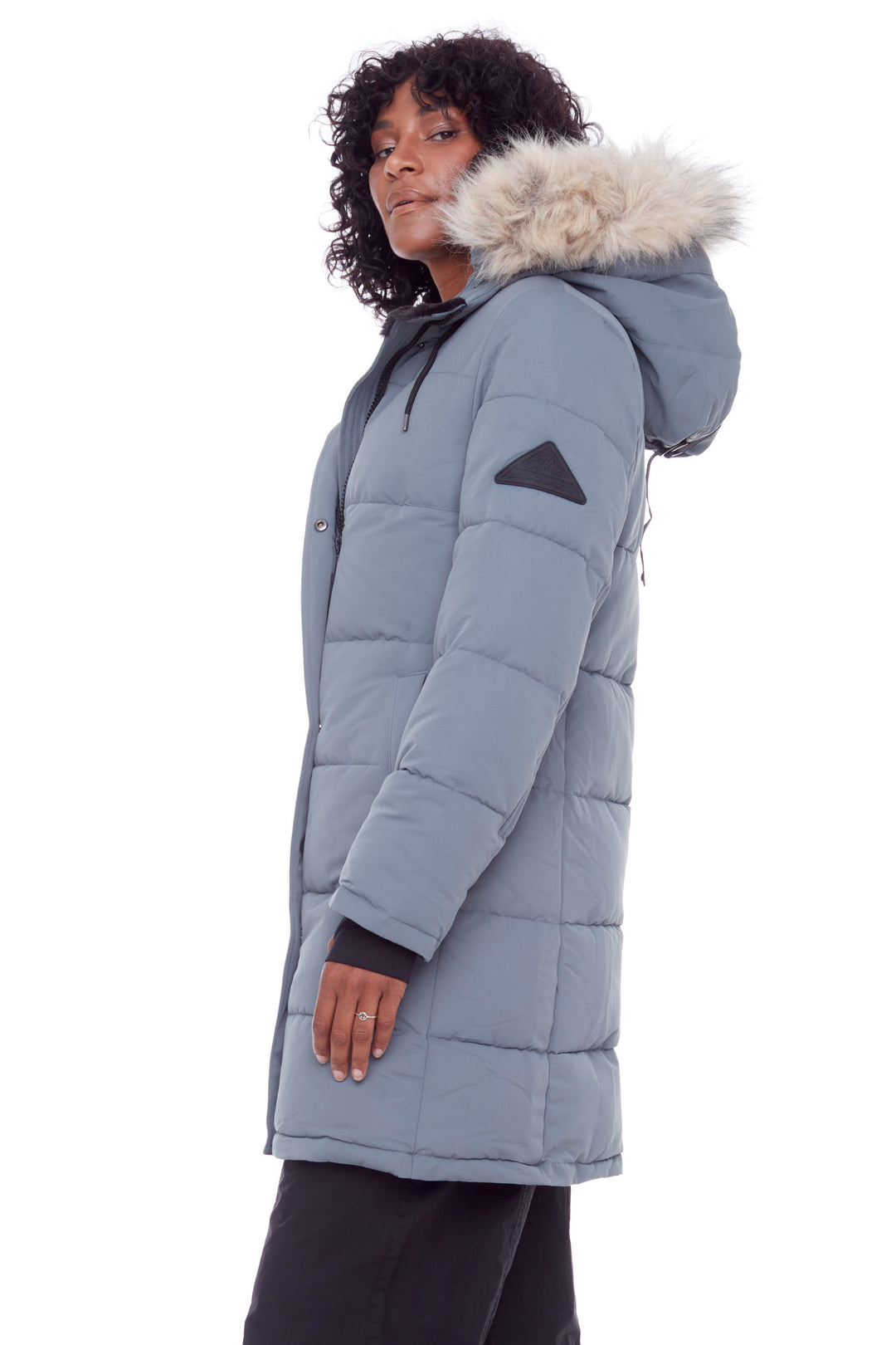 AULAVIK | WOMEN'S VEGAN DOWN (RECYCLED) MID-LENGTH HOODED PARKA COAT, SLATE