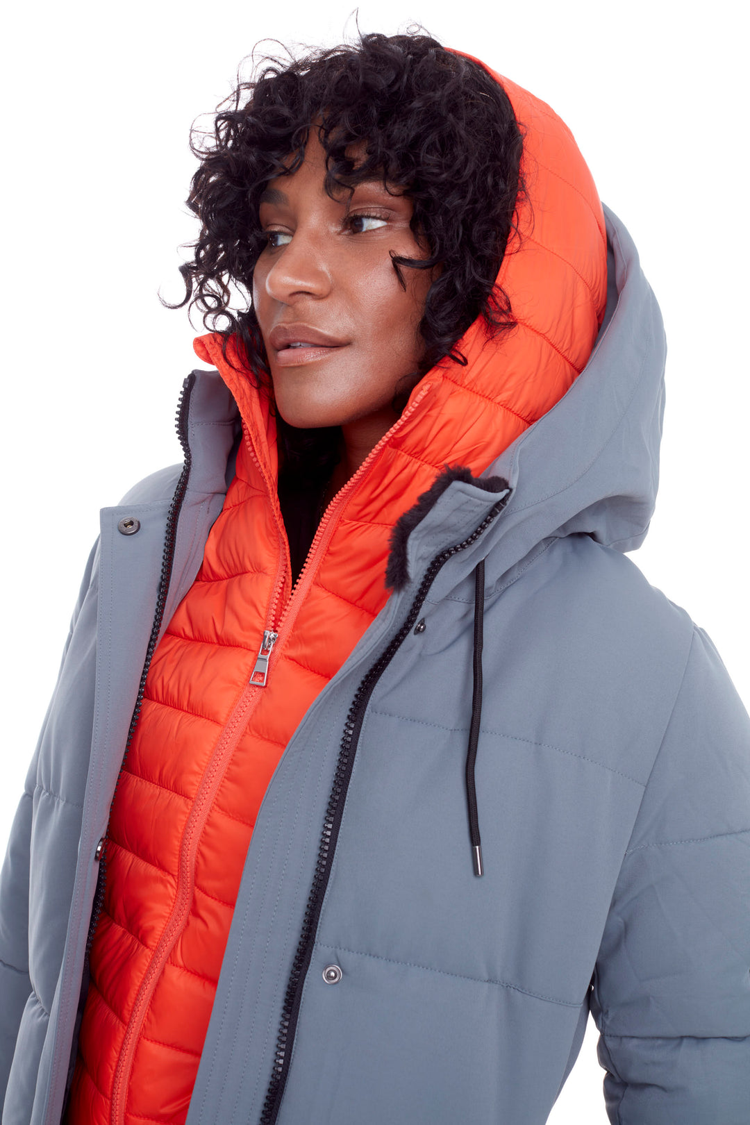 AULAVIK | WOMEN'S VEGAN DOWN (RECYCLED) MID-LENGTH HOODED PARKA COAT, SLATE