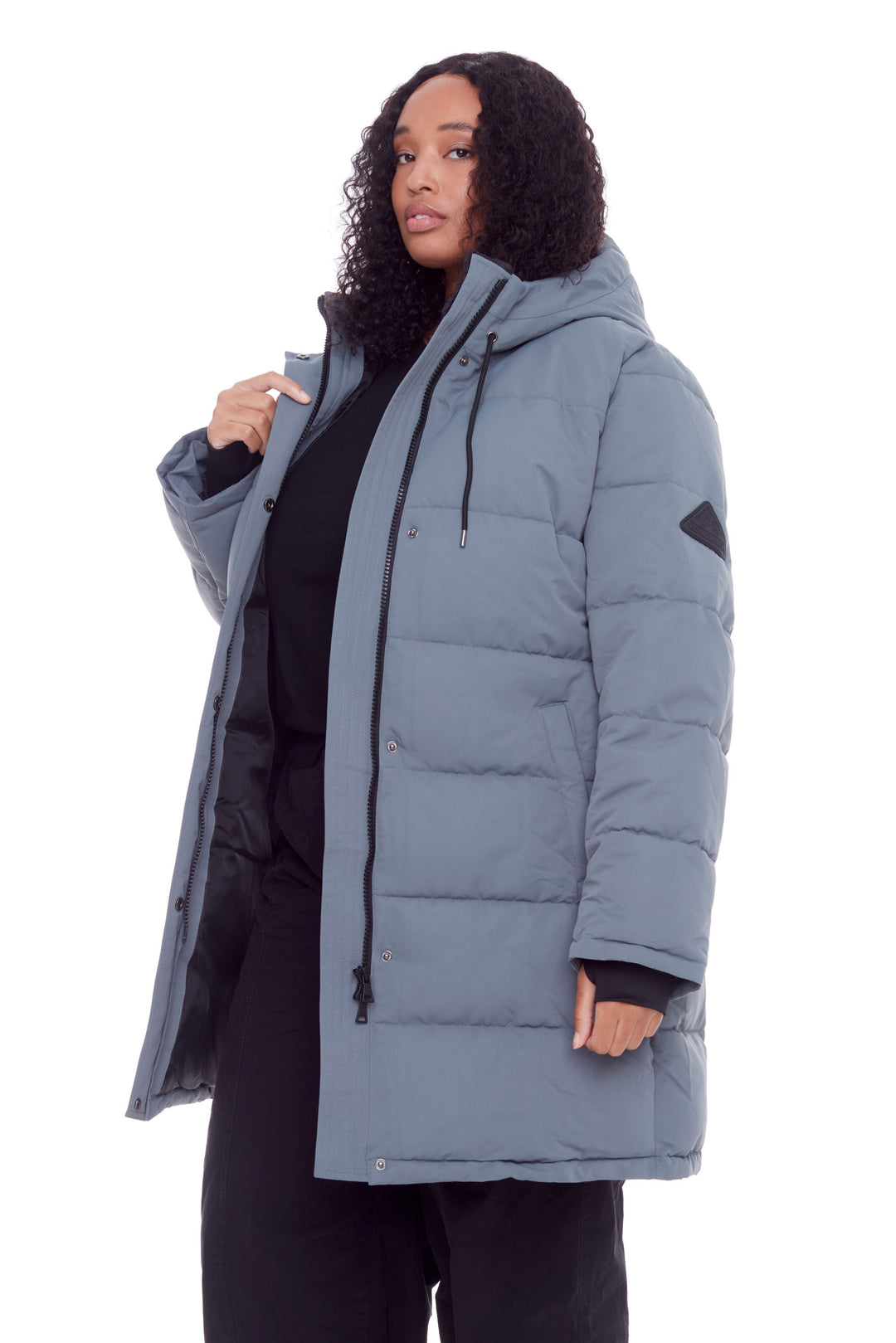 AULAVIK PLUS | WOMEN'S VEGAN DOWN (RECYCLED) MID-LENGTH HOODED PARKA COAT, SLATE (PLUS SIZE)