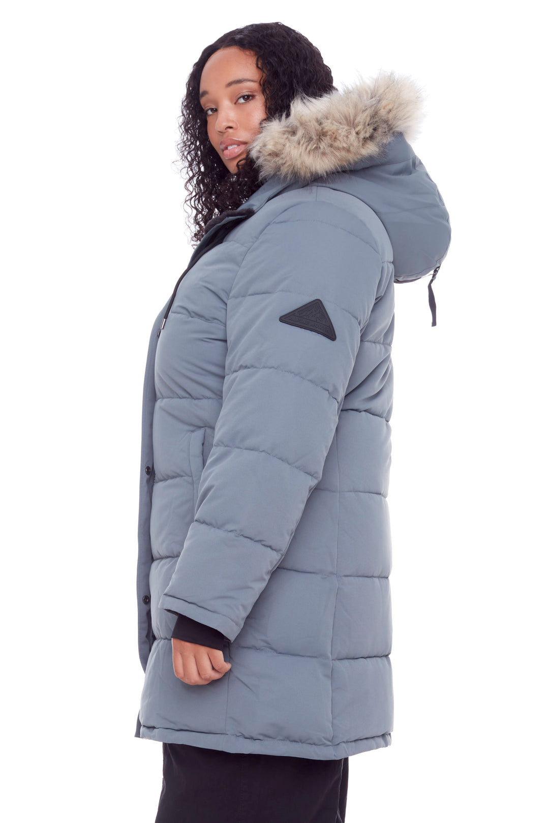 AULAVIK PLUS | WOMEN'S VEGAN DOWN (RECYCLED) MID-LENGTH HOODED PARKA COAT, SLATE (PLUS SIZE)