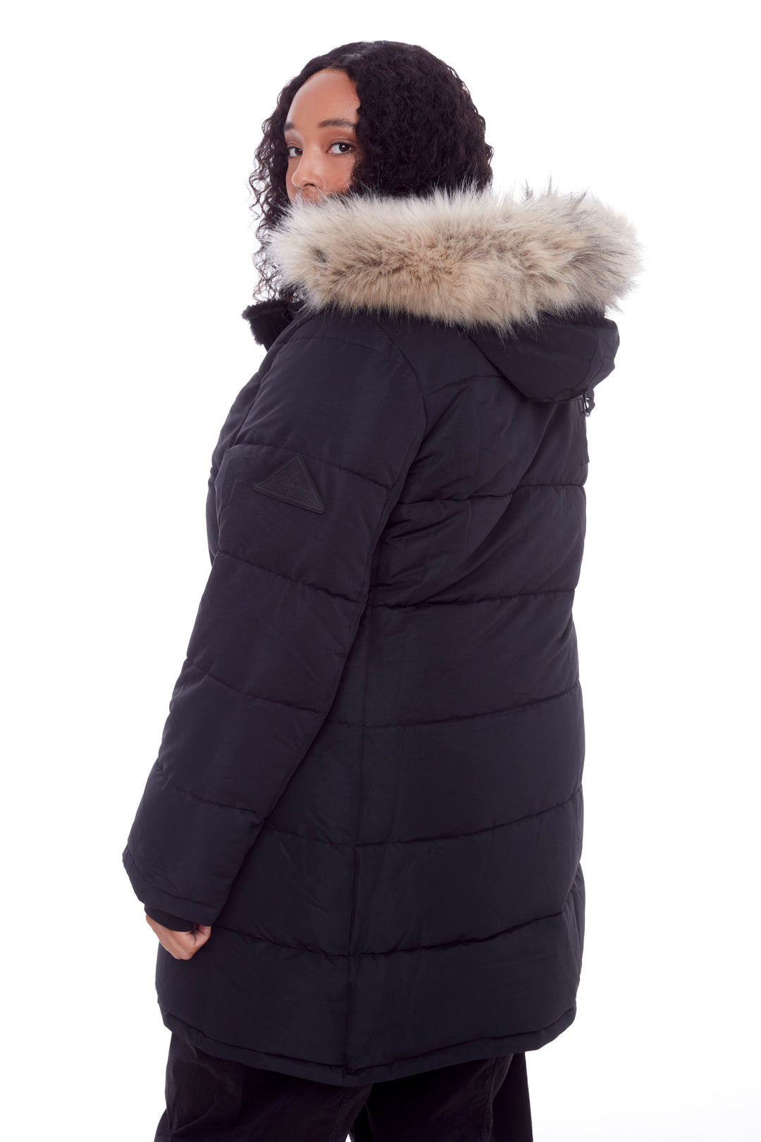 AULAVIK PLUS | WOMEN'S VEGAN DOWN (RECYCLED) MID-LENGTH HOODED PARKA COAT, BLACK (PLUS SIZE)