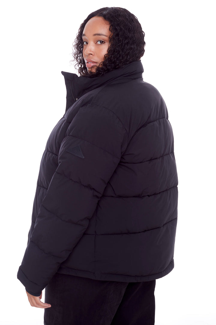 FORILLON PLUS | WOMEN'S VEGAN DOWN (RECYCLED) SHORT QUILTED PUFFER JACKET, BLACK (PLUS SIZE)