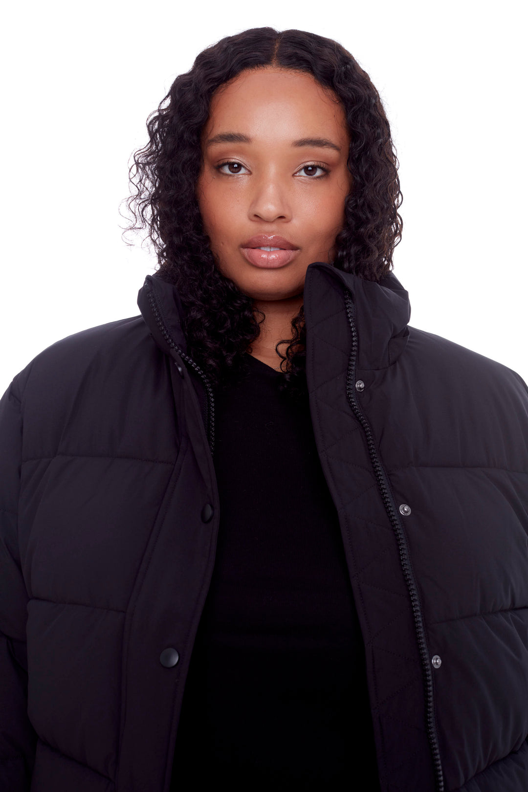 FORILLON PLUS | WOMEN'S VEGAN DOWN (RECYCLED) SHORT QUILTED PUFFER JACKET, BLACK (PLUS SIZE)