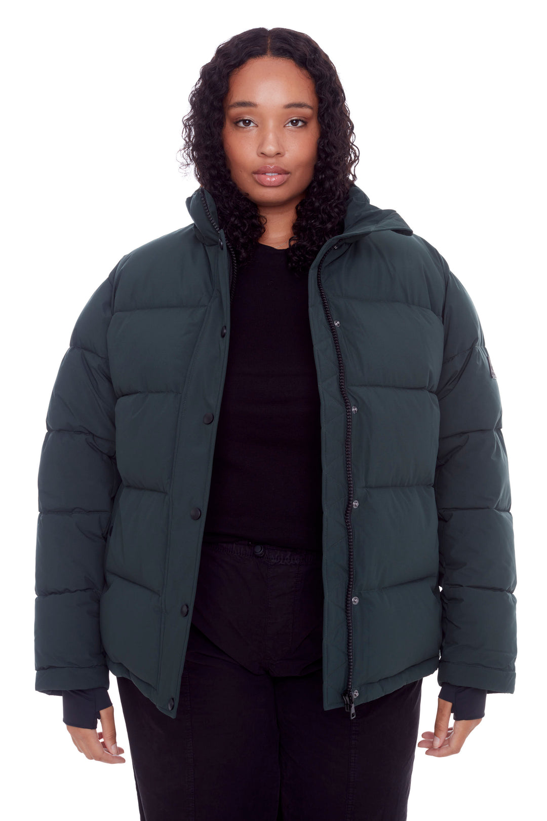 FORILLON PLUS | WOMEN'S VEGAN DOWN (RECYCLED) SHORT QUILTED PUFFER JACKET, DEEP GREEN (PLUS SIZE)