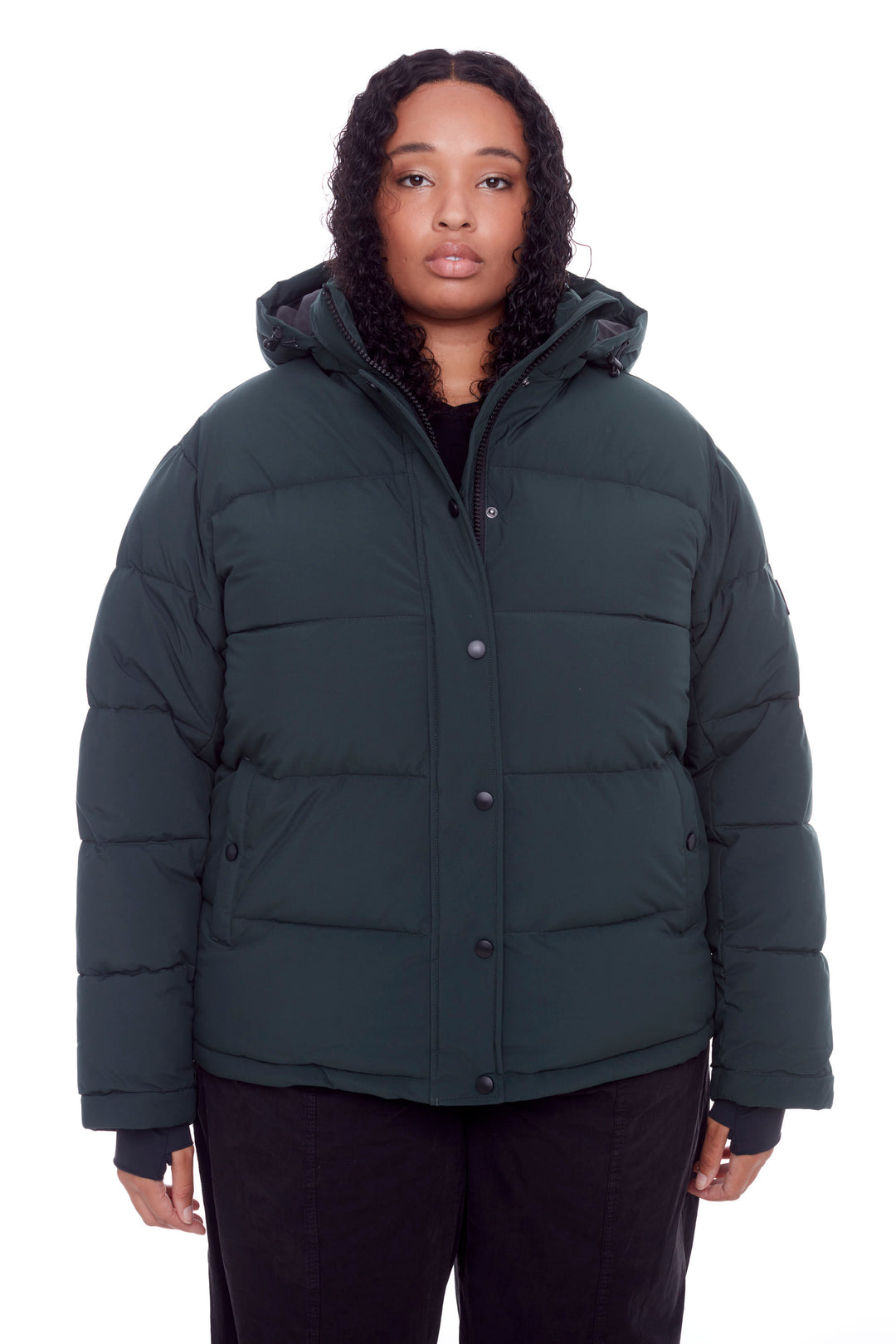 FORILLON PLUS | WOMEN'S VEGAN DOWN (RECYCLED) SHORT QUILTED PUFFER JACKET, DEEP GREEN (PLUS SIZE)