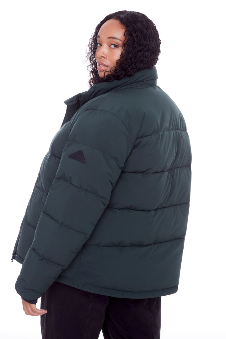 FORILLON PLUS | WOMEN'S VEGAN DOWN (RECYCLED) SHORT QUILTED PUFFER JACKET, DEEP GREEN (PLUS SIZE)