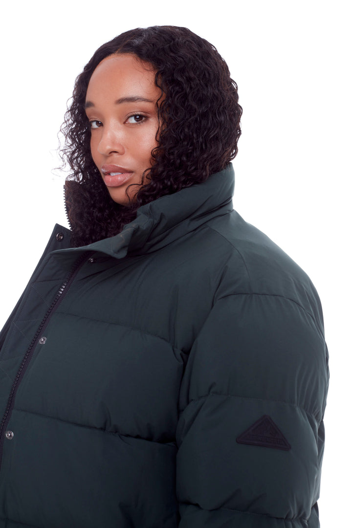 FORILLON PLUS | WOMEN'S VEGAN DOWN (RECYCLED) SHORT QUILTED PUFFER JACKET, DEEP GREEN (PLUS SIZE)