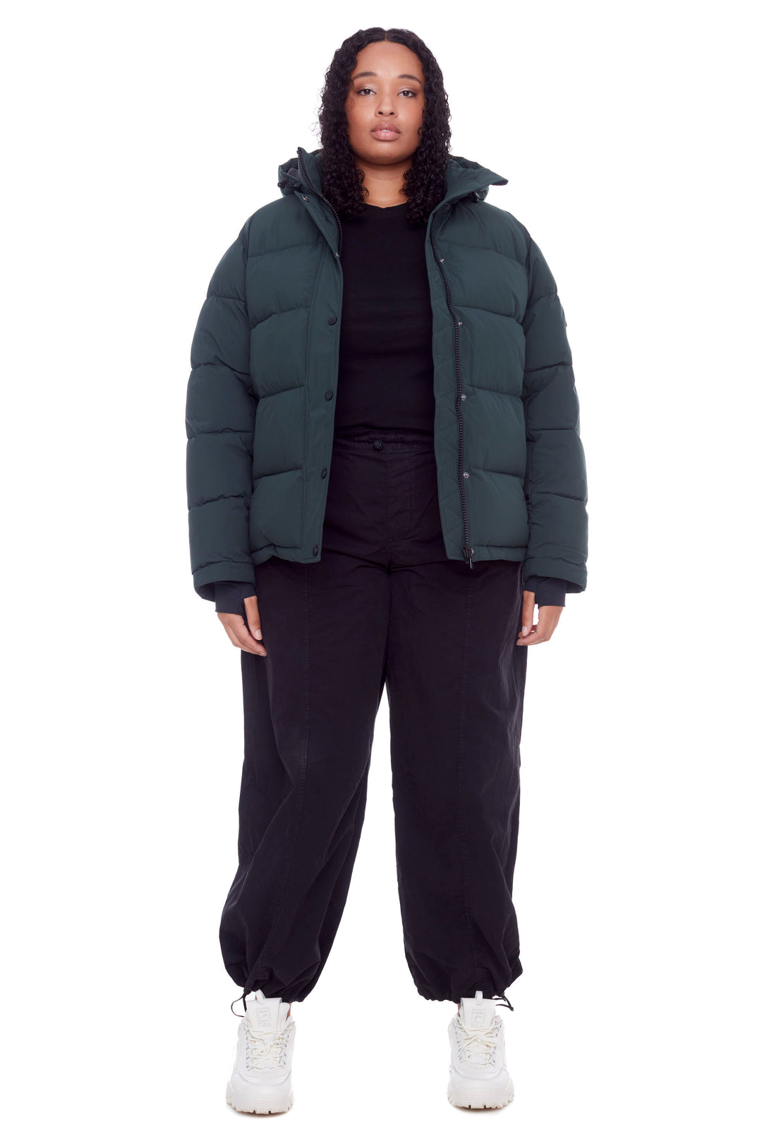 FORILLON PLUS | WOMEN'S VEGAN DOWN (RECYCLED) SHORT QUILTED PUFFER JACKET, DEEP GREEN (PLUS SIZE)