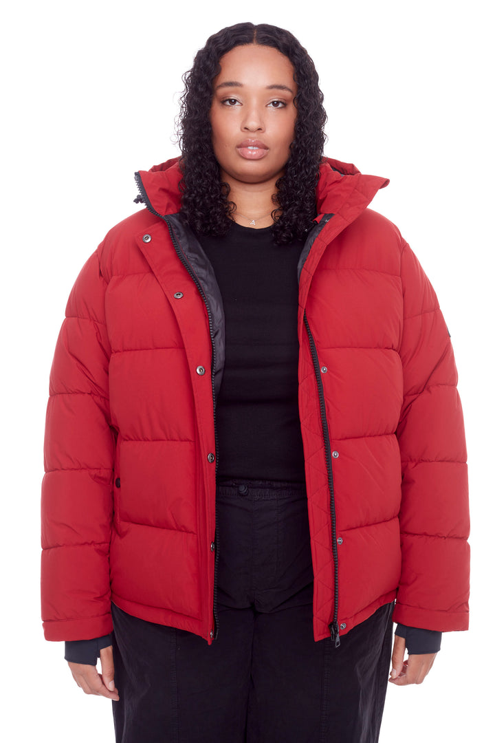 FORILLON PLUS | WOMEN'S VEGAN DOWN (RECYCLED) SHORT QUILTED PUFFER JACKET, DEEP RED (PLUS SIZE)