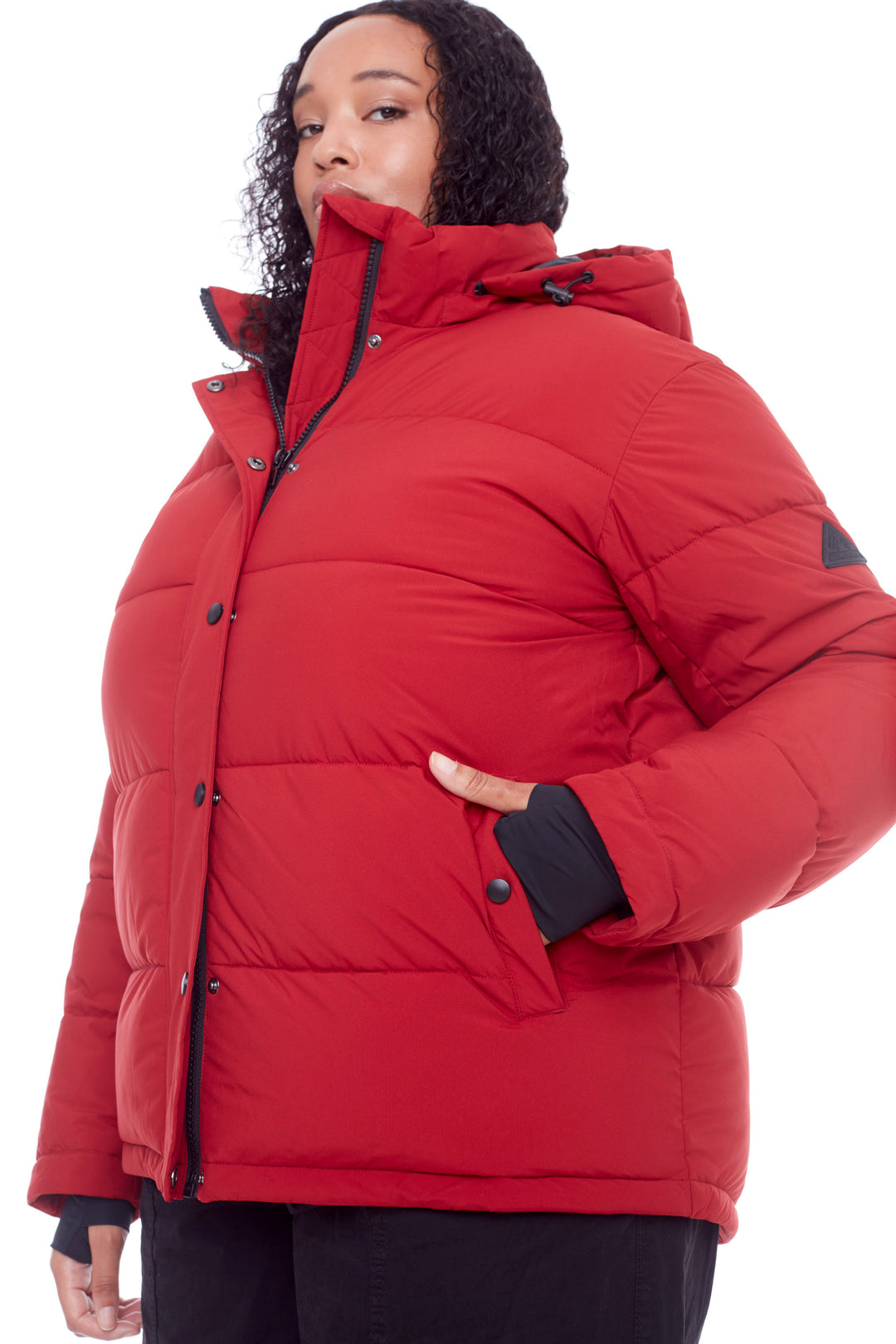 FORILLON PLUS | WOMEN'S VEGAN DOWN (RECYCLED) SHORT QUILTED PUFFER JACKET, DEEP RED (PLUS SIZE)