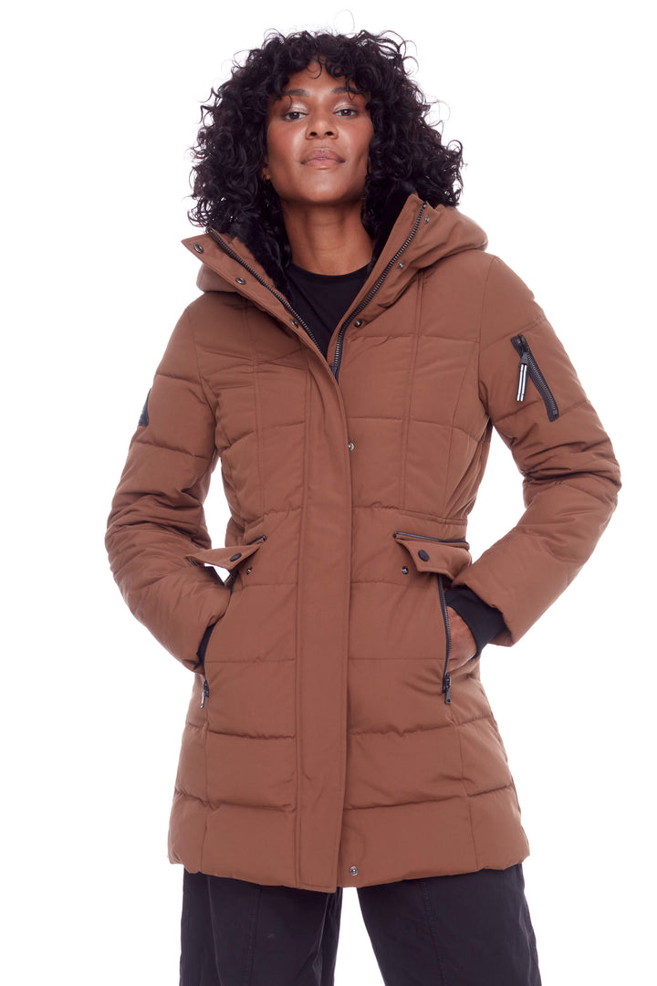 KOOTNEY | WOMEN'S VEGAN DOWN (RECYCLED) MID-LENGTH PARKA, MAPLE