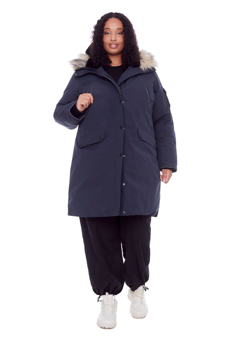 LAURENTIAN PLUS | WOMEN'S VEGAN DOWN (RECYCLED) LONG PARKA, NAVY (PLUS SIZE)