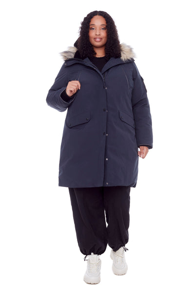 LAURENTIAN PLUS | WOMEN'S VEGAN DOWN (RECYCLED) LONG PARKA, NAVY