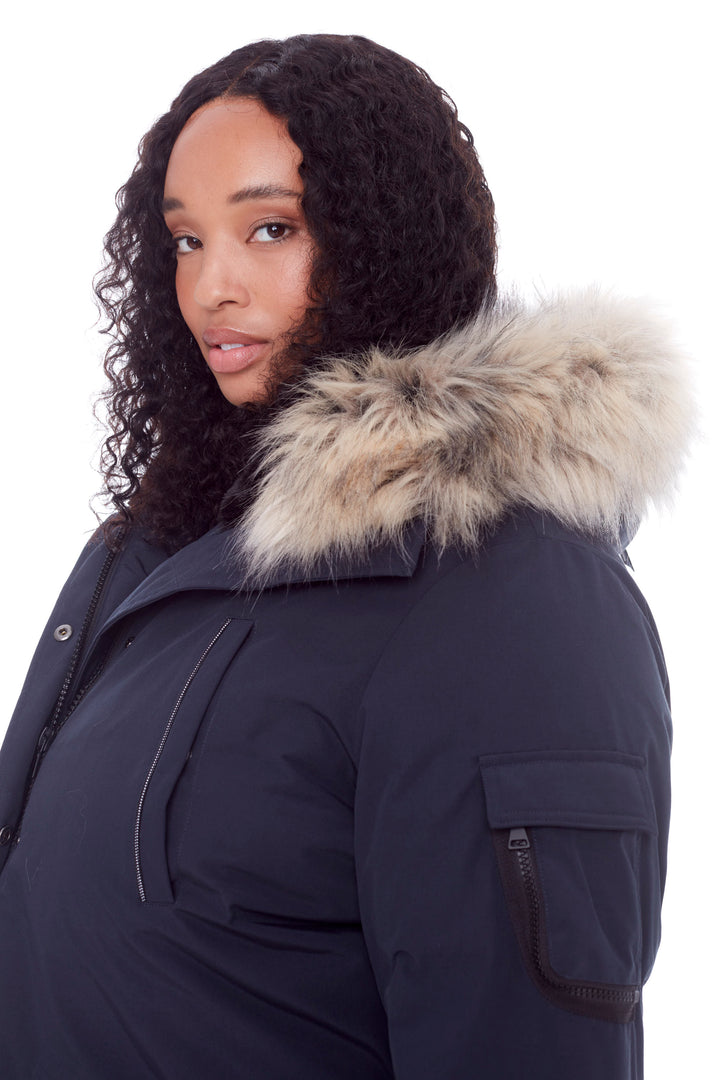 LAURENTIAN PLUS | WOMEN'S VEGAN DOWN (RECYCLED) LONG PARKA, NAVY (PLUS SIZE)