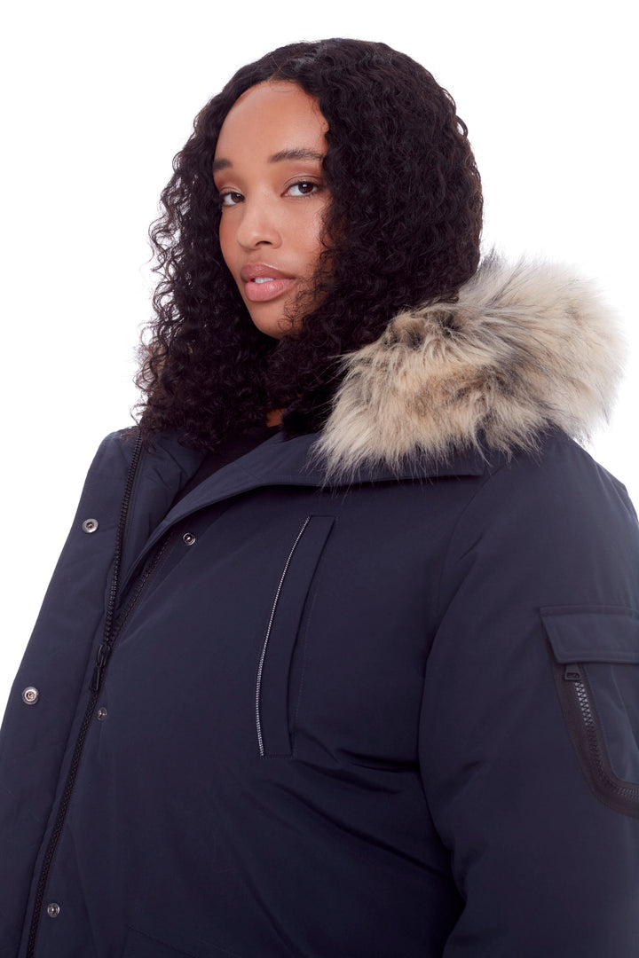 LAURENTIAN PLUS | WOMEN'S VEGAN DOWN (RECYCLED) LONG PARKA, NAVY (PLUS SIZE)