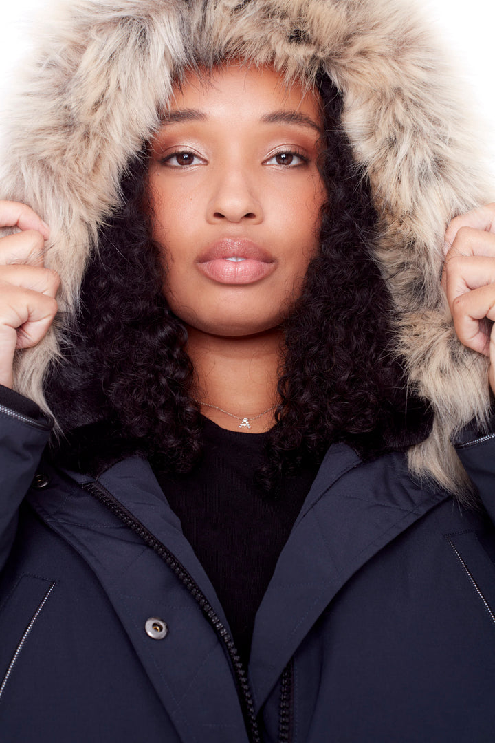 LAURENTIAN PLUS | WOMEN'S VEGAN DOWN (RECYCLED) LONG PARKA, NAVY (PLUS SIZE)