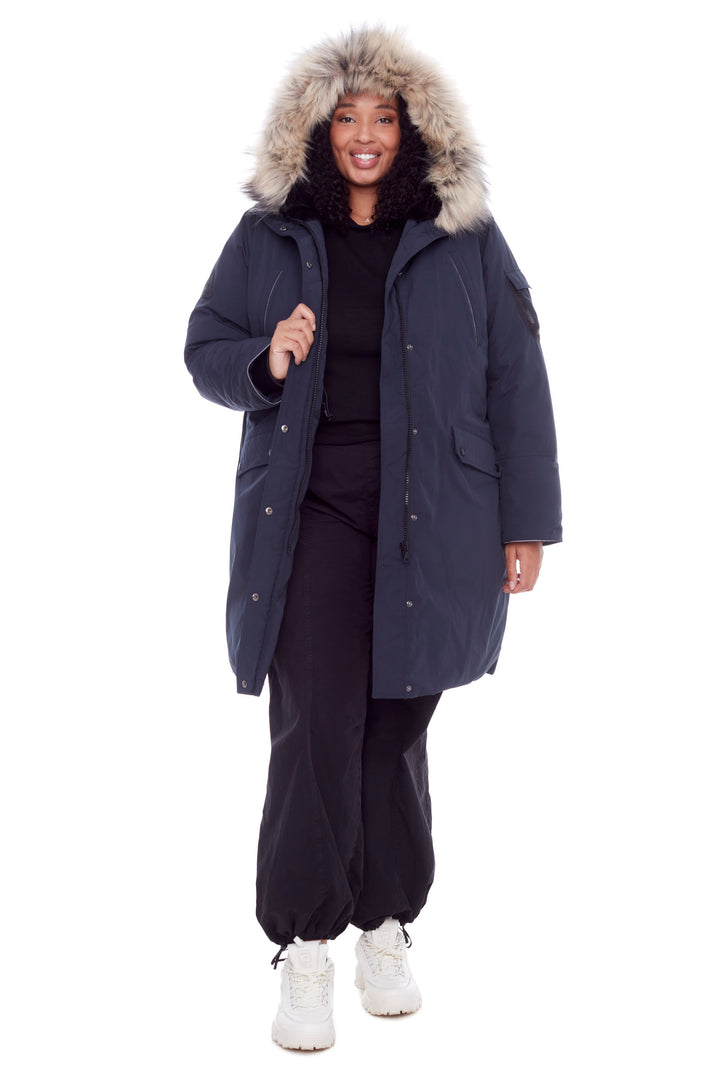 LAURENTIAN PLUS | WOMEN'S VEGAN DOWN (RECYCLED) LONG PARKA, NAVY (PLUS SIZE)