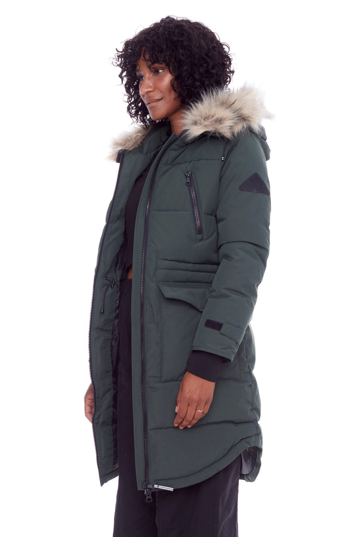 UKON | WOMEN'S VEGAN DOWN (RECYCLED) DRAWSTRING PARKA, DEEP GREEN