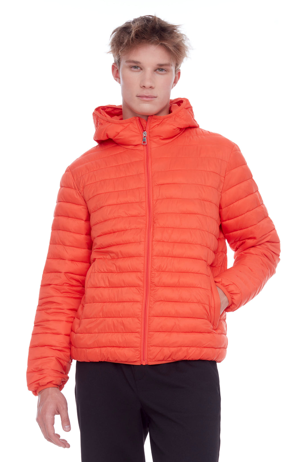 YOHO MEN'S | MEN'S VEGAN DOWN (RECYCLED) LIGHTWEIGHT PACKABLE PUFFER, TANGERINE