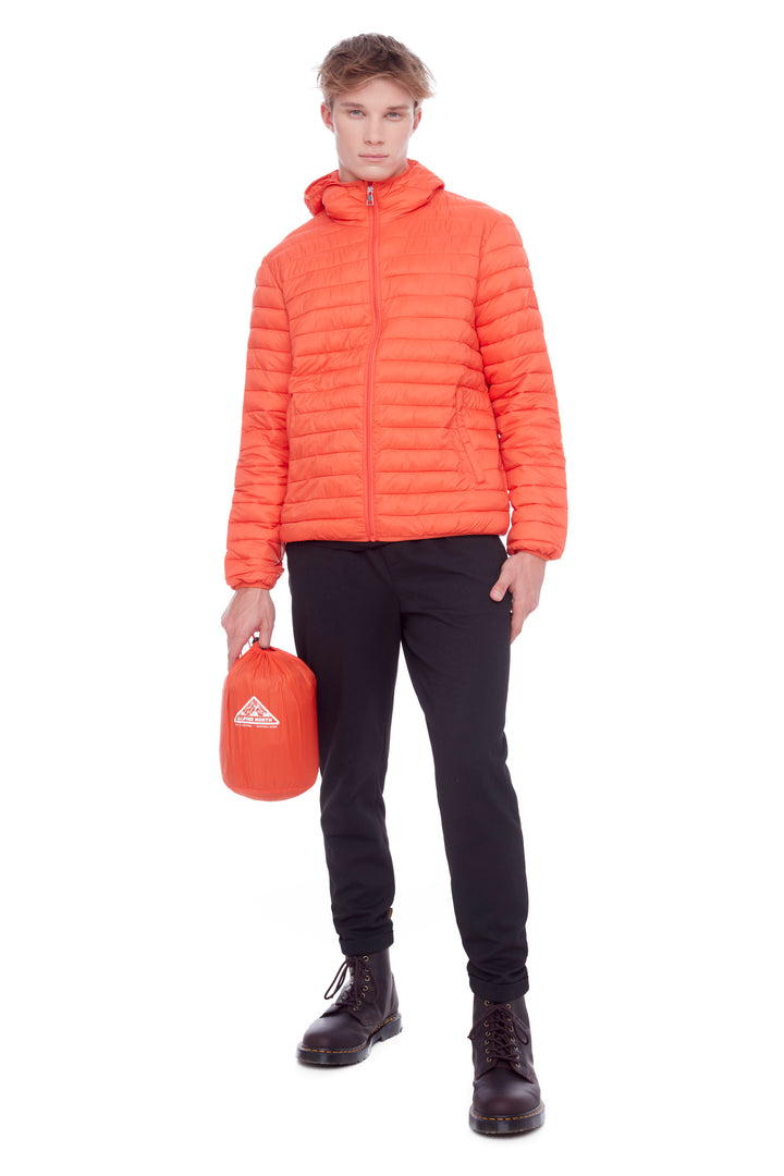 YOHO MEN'S | MEN'S VEGAN DOWN (RECYCLED) LIGHTWEIGHT PACKABLE PUFFER, TANGERINE