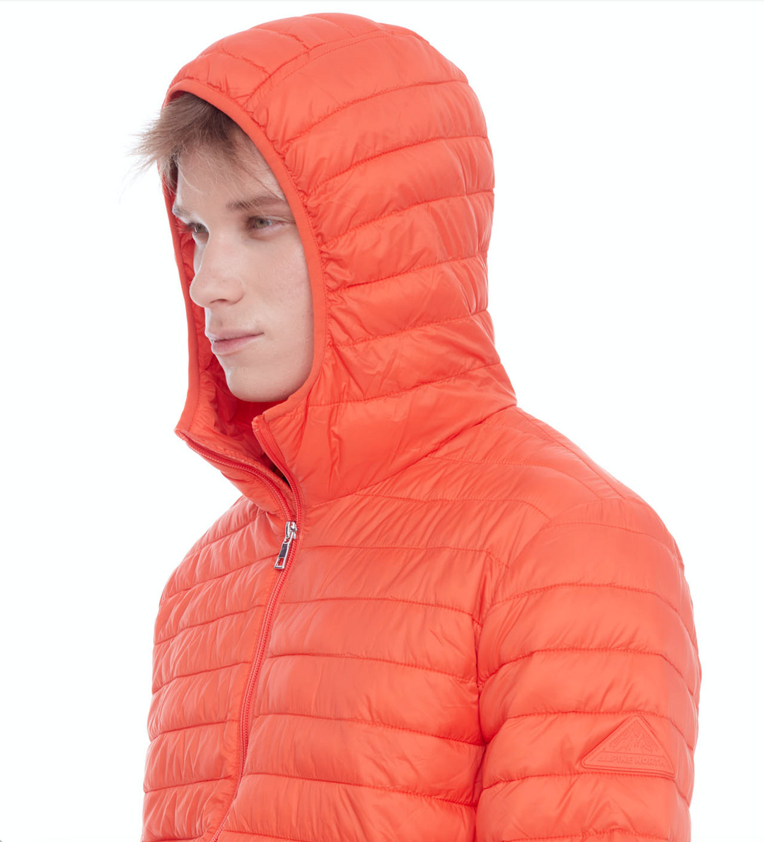 YOHO MEN'S | MEN'S VEGAN DOWN (RECYCLED) LIGHTWEIGHT PACKABLE PUFFER, TANGERINE