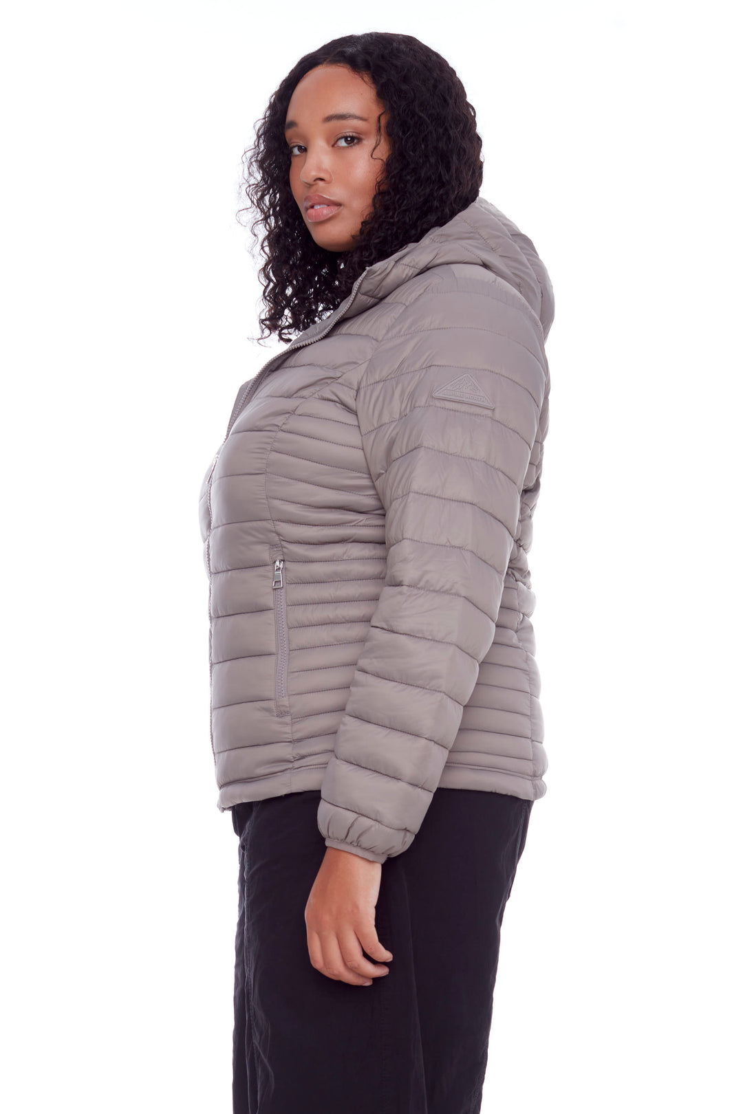 YOHO PLUS | WOMEN'S VEGAN DOWN (RECYCLED) LIGHTWEIGHT PACKABLE PUFFER, TAUPE (PLUS SIZE)