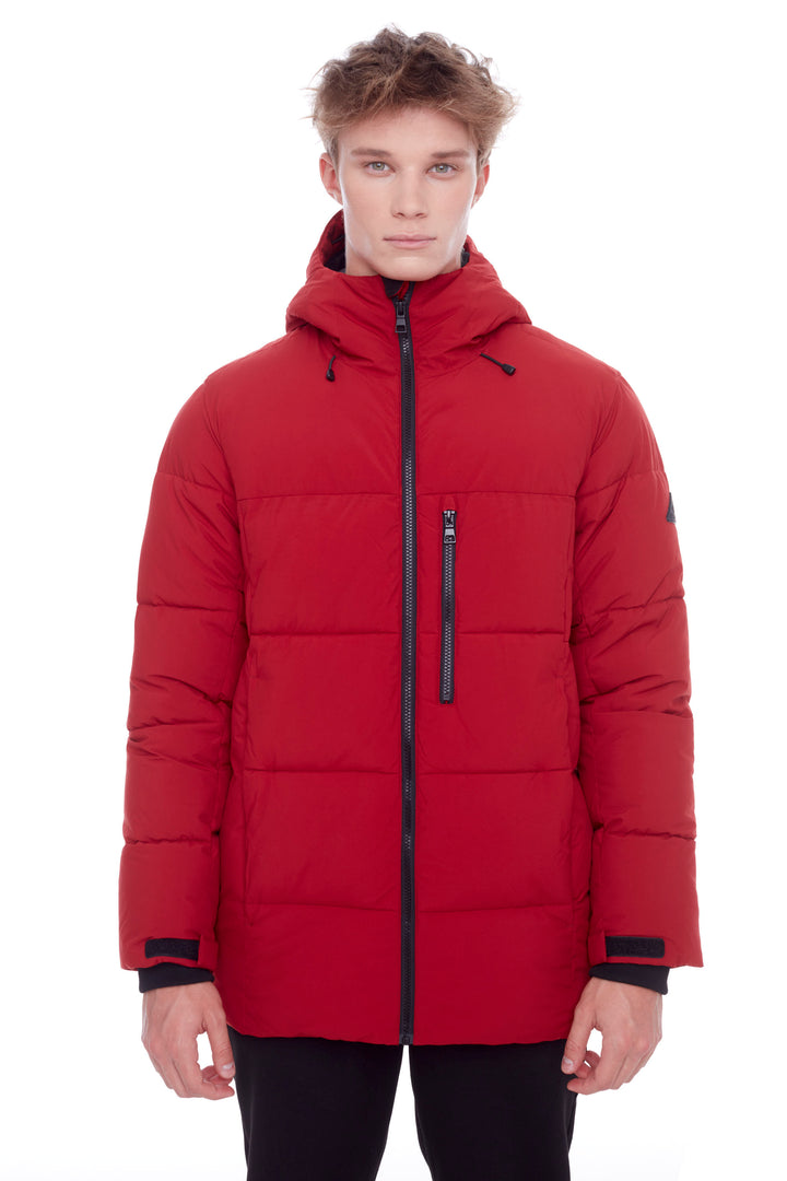 BANFF | MEN'S VEGAN DOWN (RECYCLED) MID-WEIGHT QUILTED PUFFER JACKET, DEEP RED