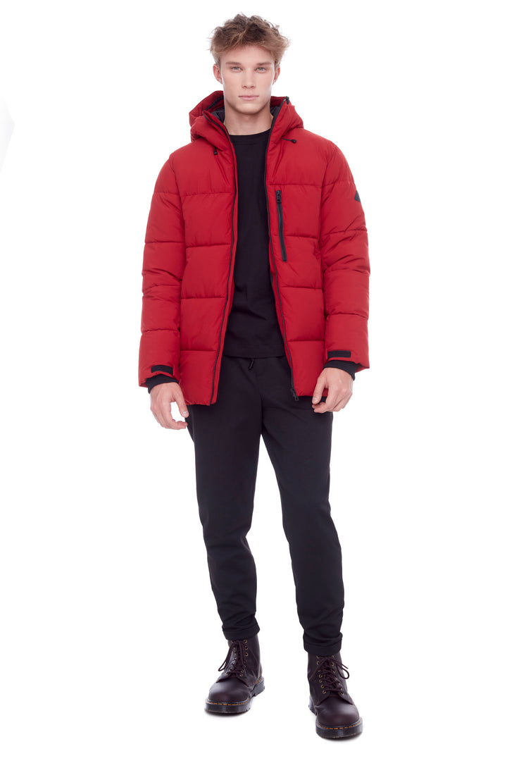 BANFF | MEN'S VEGAN DOWN (RECYCLED) MID-WEIGHT QUILTED PUFFER JACKET, DEEP RED