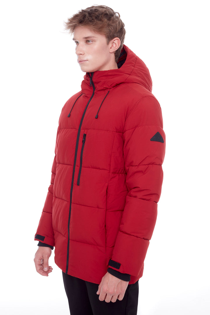 BANFF | MEN'S VEGAN DOWN (RECYCLED) MID-WEIGHT QUILTED PUFFER JACKET, DEEP RED
