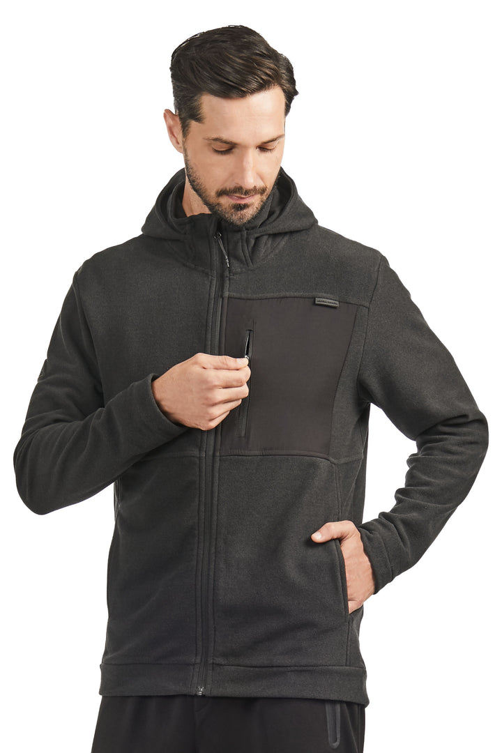 MEN'S FLEECE FULL ZIP SWEATER, BLACK HEATHER