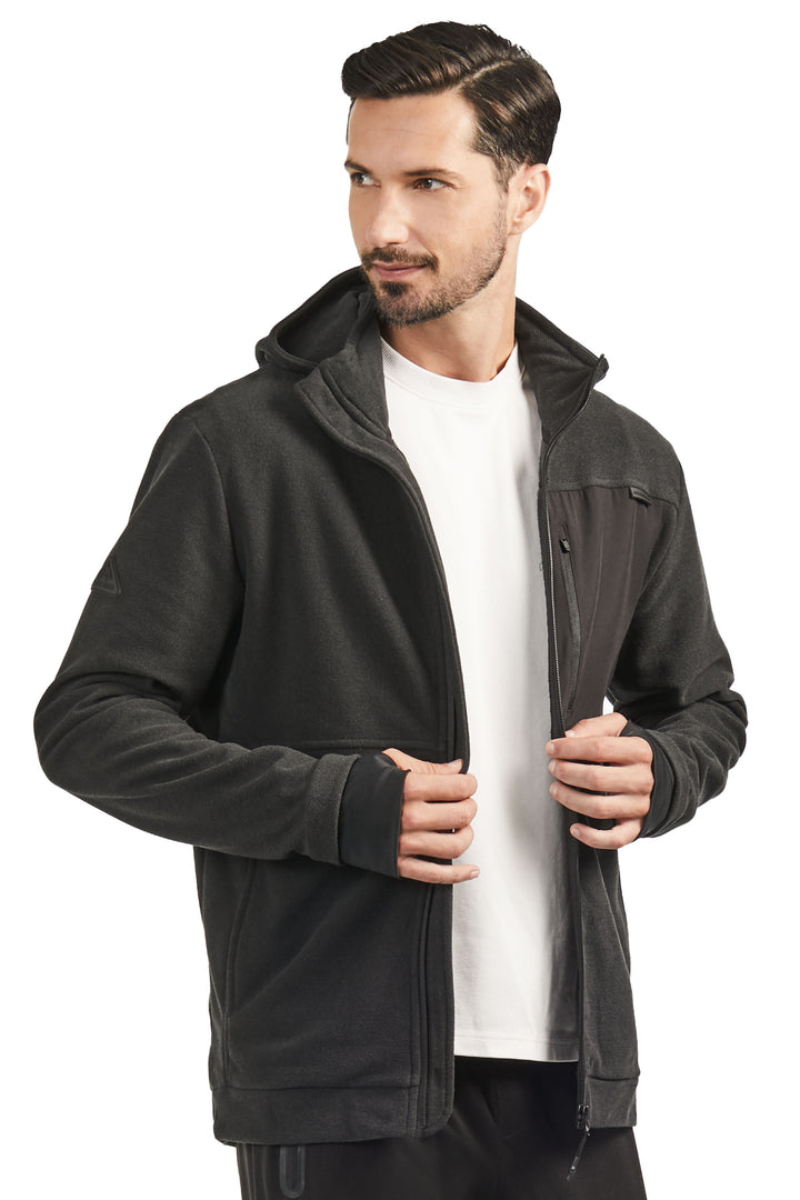 MEN'S FLEECE FULL ZIP SWEATER, BLACK HEATHER