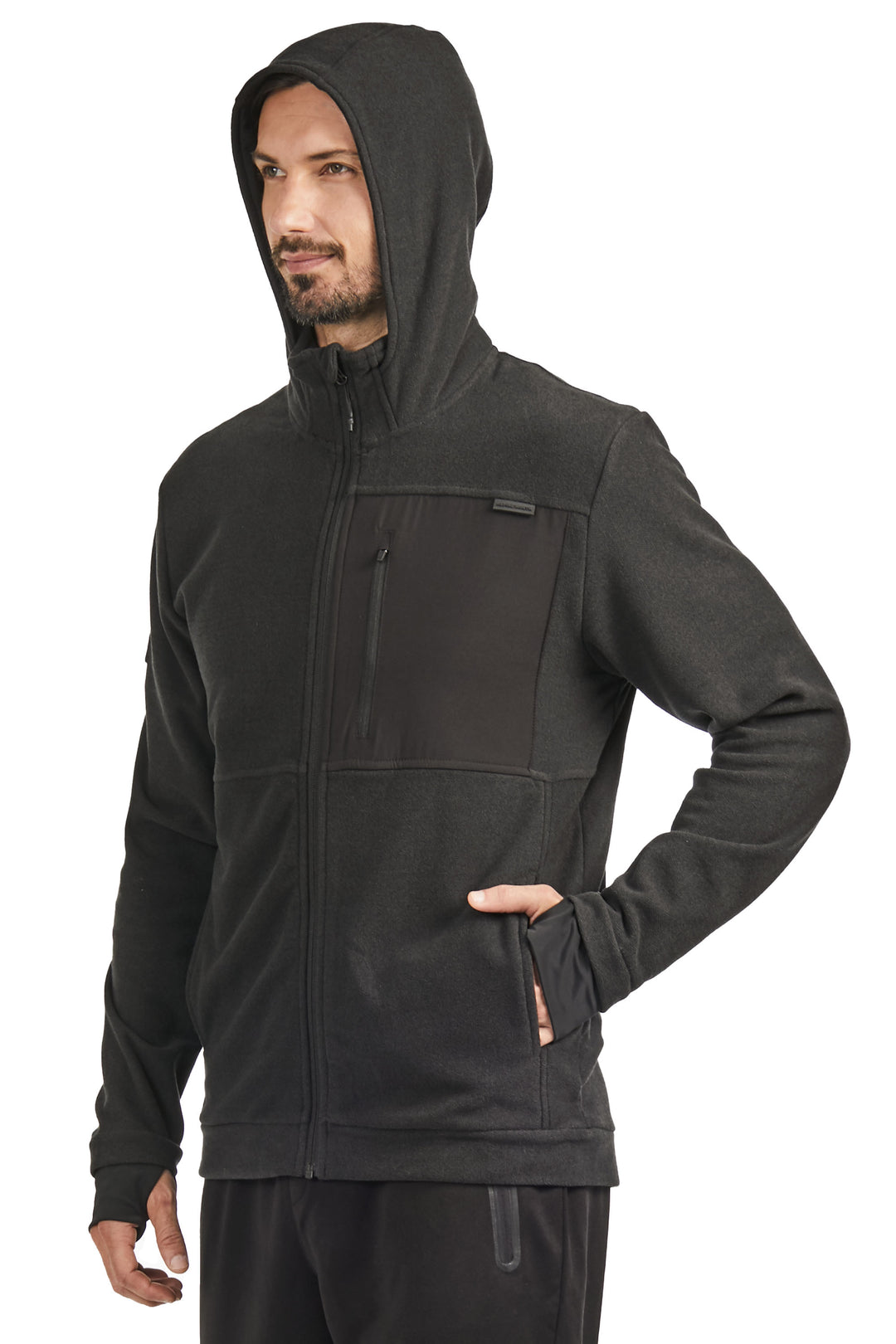 MEN'S FLEECE FULL ZIP SWEATER, BLACK HEATHER