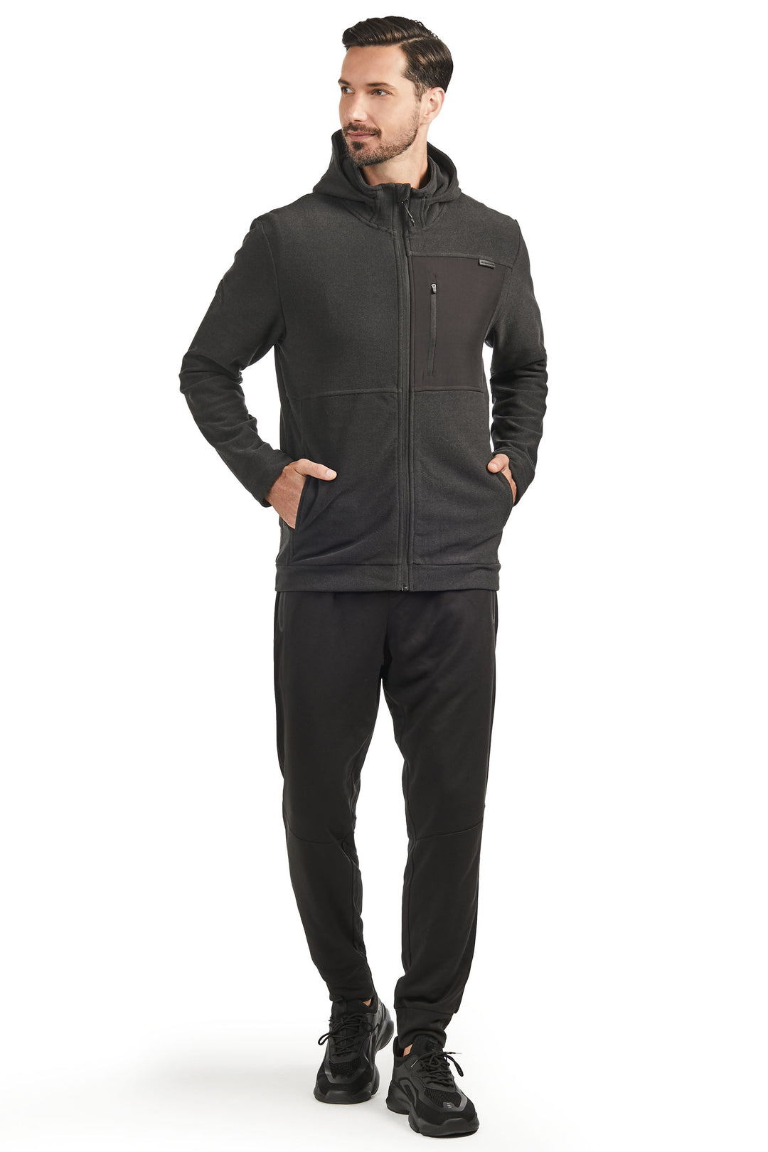 MEN'S FLEECE FULL ZIP SWEATER, BLACK HEATHER