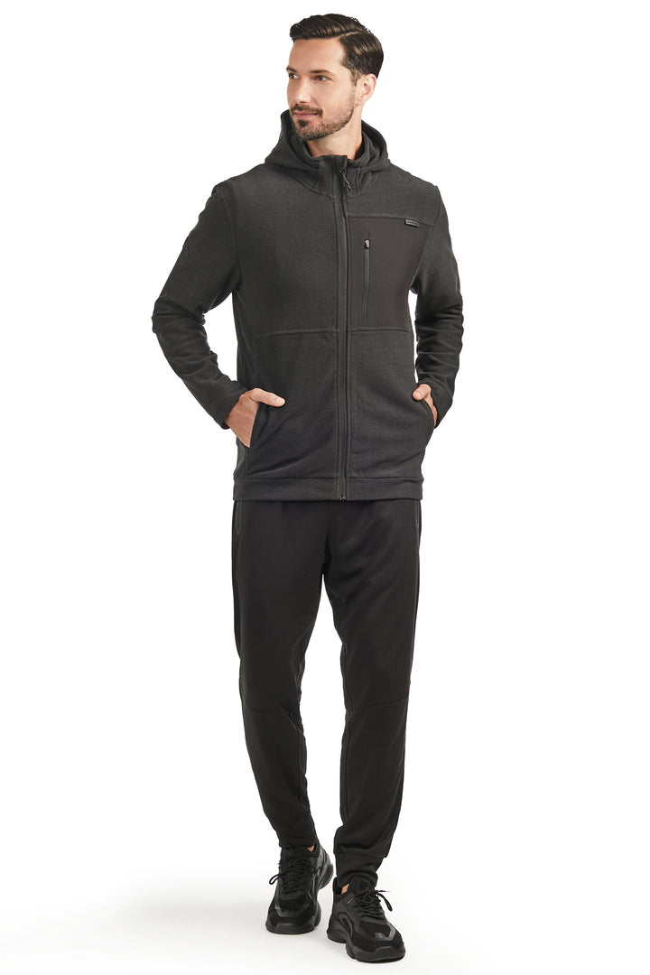 MEN'S FLEECE FULL ZIP SWEATER, BLACK HEATHER