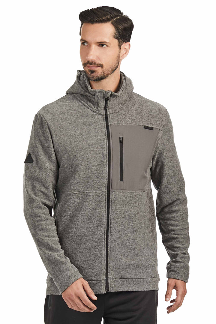 MEN'S FLEECE FULL ZIP SWEATER, GREY HEATHER