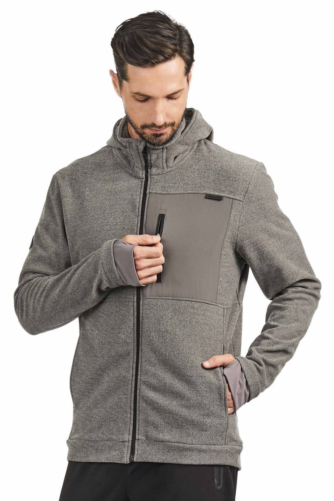 MEN'S FLEECE FULL ZIP SWEATER, GREY HEATHER