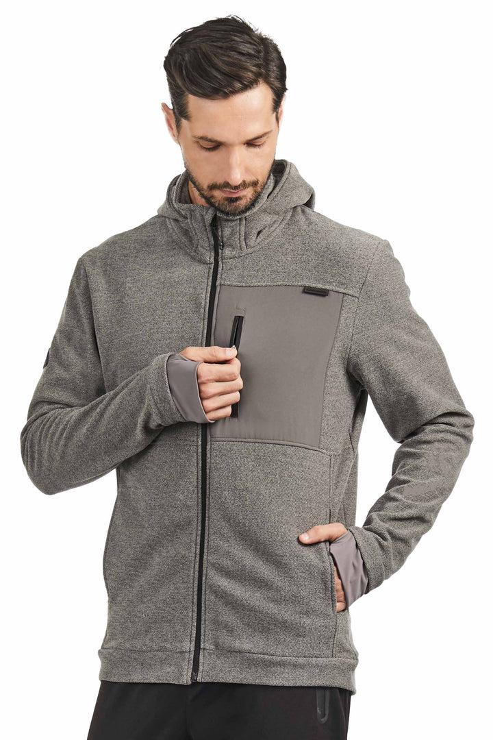 MEN'S FLEECE FULL ZIP SWEATER, GREY HEATHER