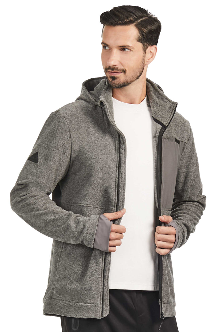 MEN'S FLEECE FULL ZIP SWEATER, GREY HEATHER