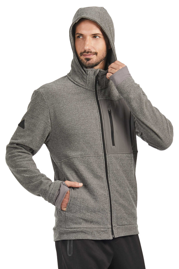 MEN'S FLEECE FULL ZIP SWEATER, GREY HEATHER