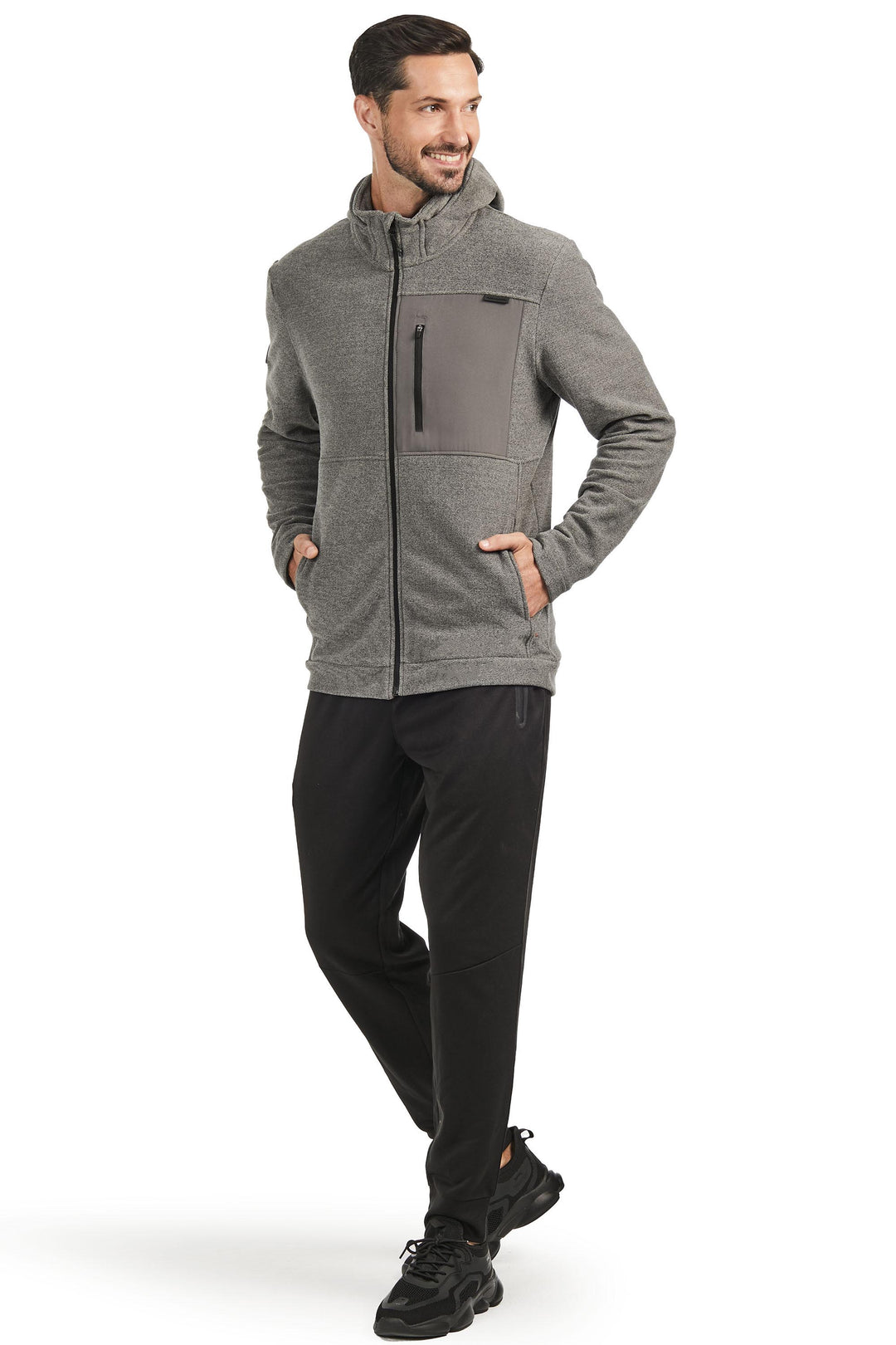 MEN'S FLEECE FULL ZIP SWEATER, GREY HEATHER