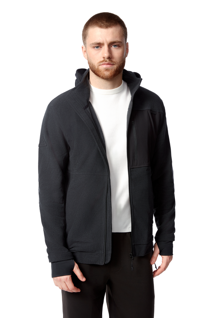 MEN'S FLEECE FULL ZIP SWEATER, BLACK HEATHER