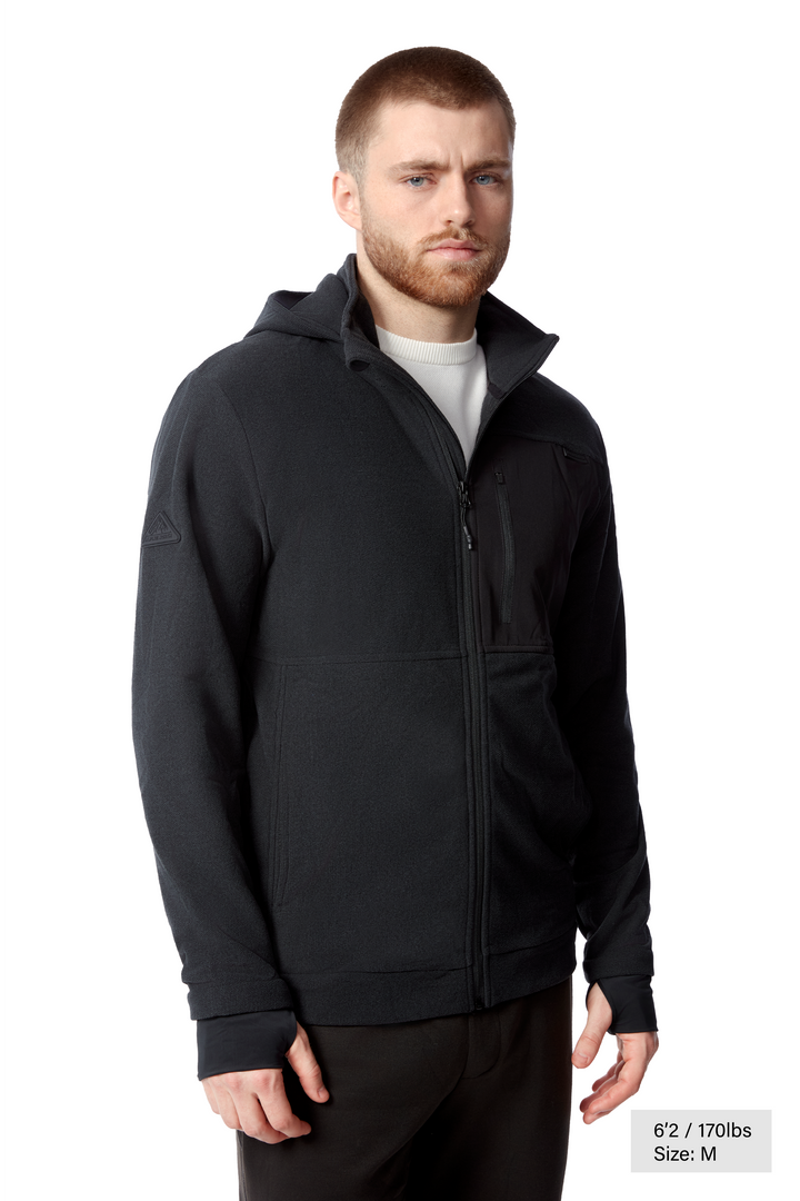 MEN'S FLEECE FULL ZIP SWEATER, BLACK HEATHER