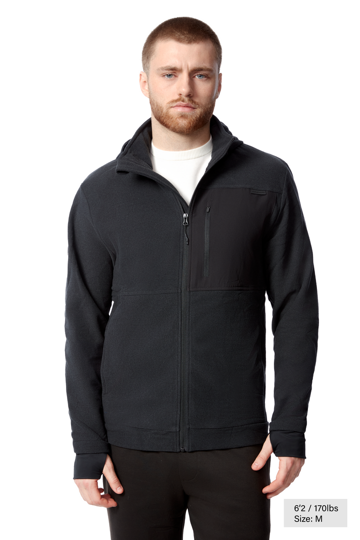 MEN'S FLEECE FULL ZIP SWEATER, BLACK HEATHER