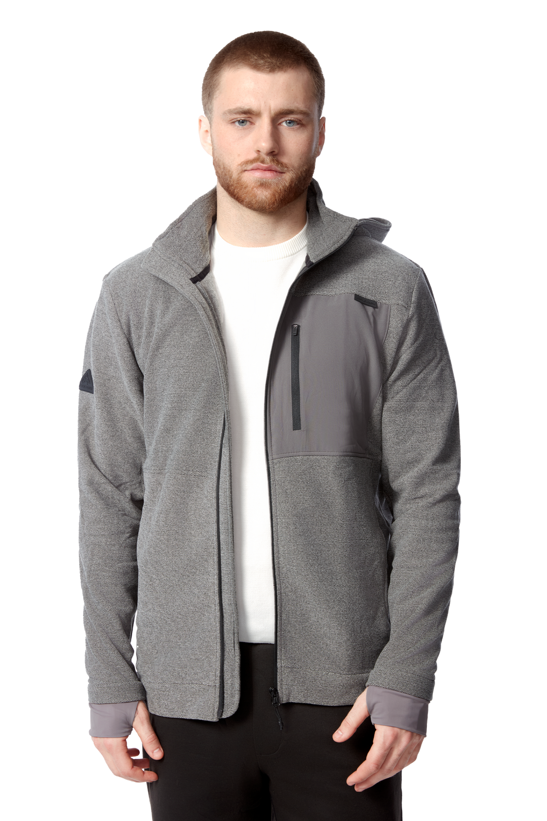 MEN'S FLEECE FULL ZIP SWEATER, GREY HEATHER