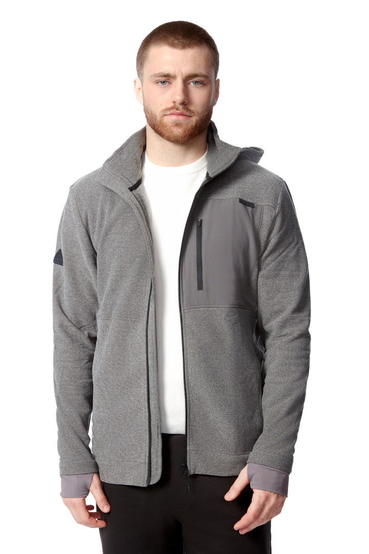 MEN'S FLEECE FULL ZIP SWEATER, GREY HEATHER