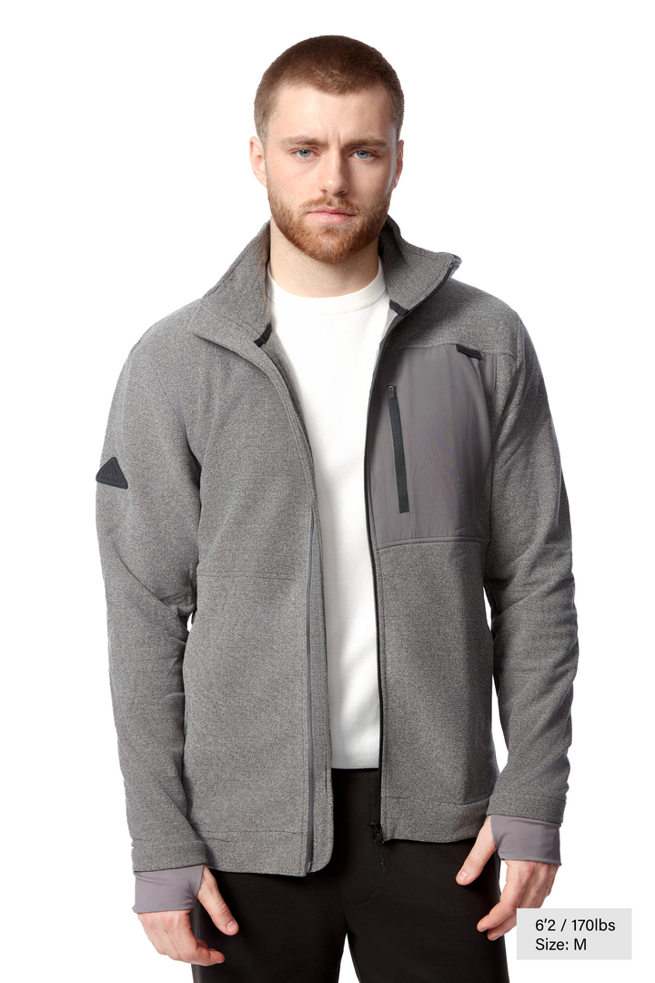 MEN'S FLEECE FULL ZIP SWEATER, GREY HEATHER
